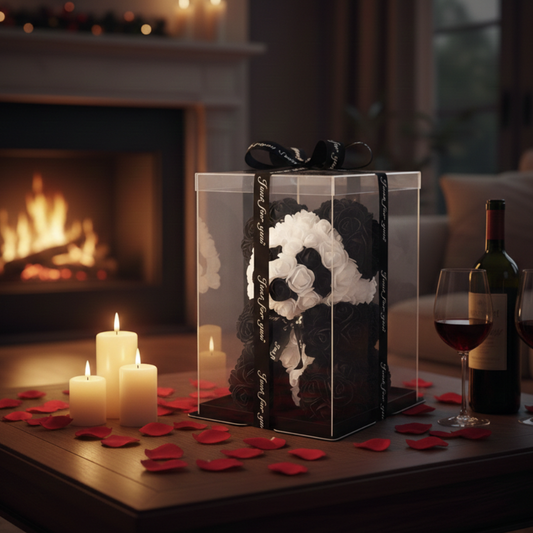 Luksuzna Elegantna Panda od ruža sa mašnom