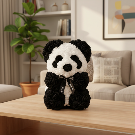 Luksuzna Elegantna Panda od ruža sa mašnom