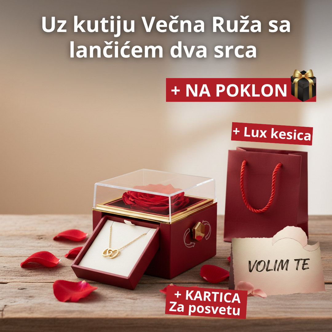 Rotirajuća kutija Večne Ruže sa ogrlicom Dva srca