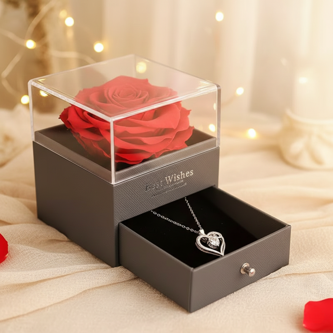 Poklon Set Večna Ruža sa Ogrlicom Iznenađenja