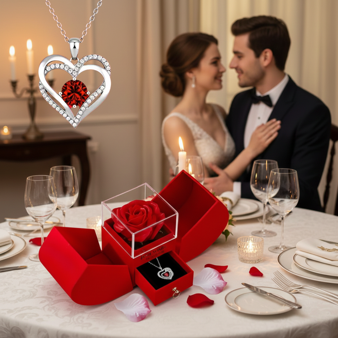 Poklon Set Večna Ruža sa Ogrlicom Iznenađenja